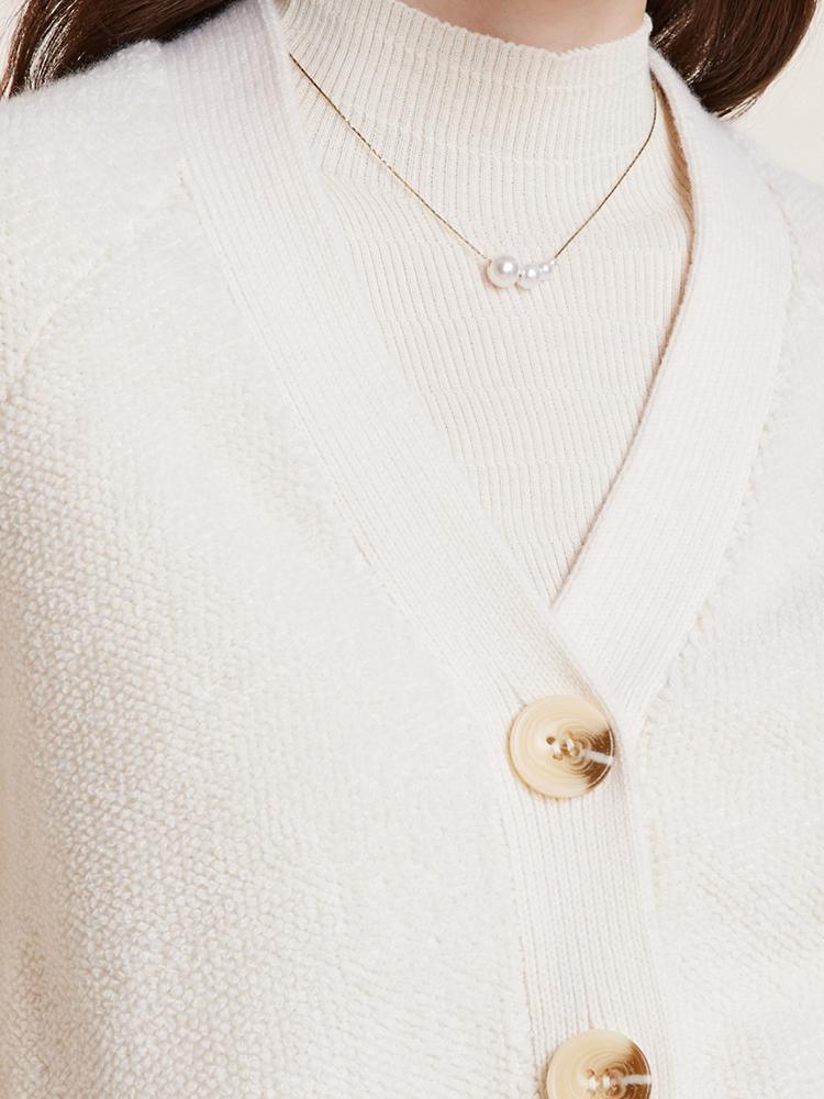 White Wool V-Neck Knit Cropped Cardigan GOELIA