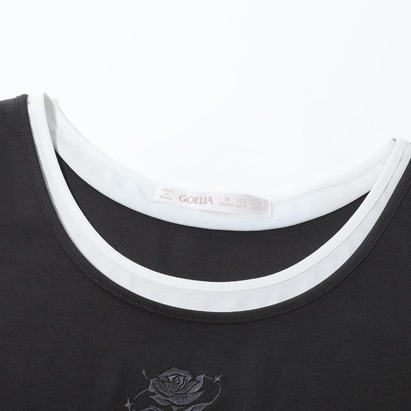 Fake Two-Piece Embroidered T-shirt GOELIA