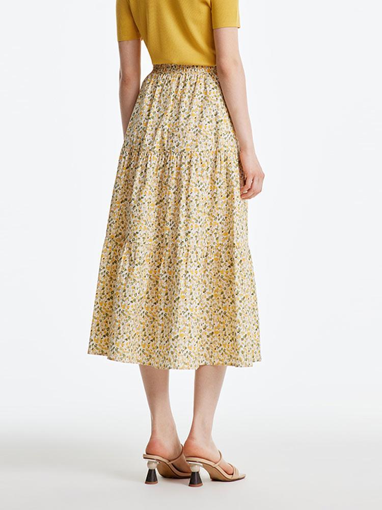 Floral Waistband Cotton Skirt GOELIA