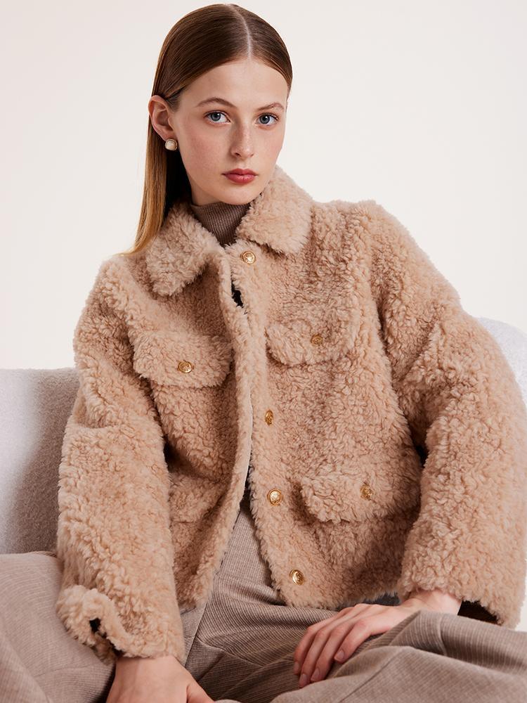 Beige Pure Wool Short Jacket GOELIA