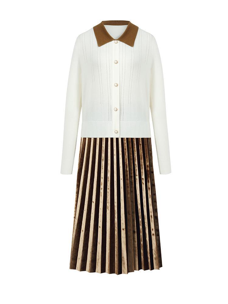 Polo Neck Sweater And Pleated Skirt Two-Piece Set GOELIA