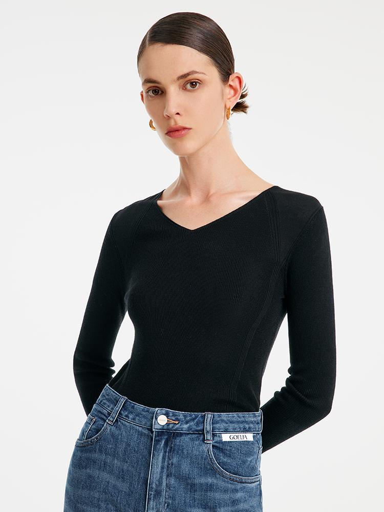 Woolen V-Neck Bottom Shirt GOELIA