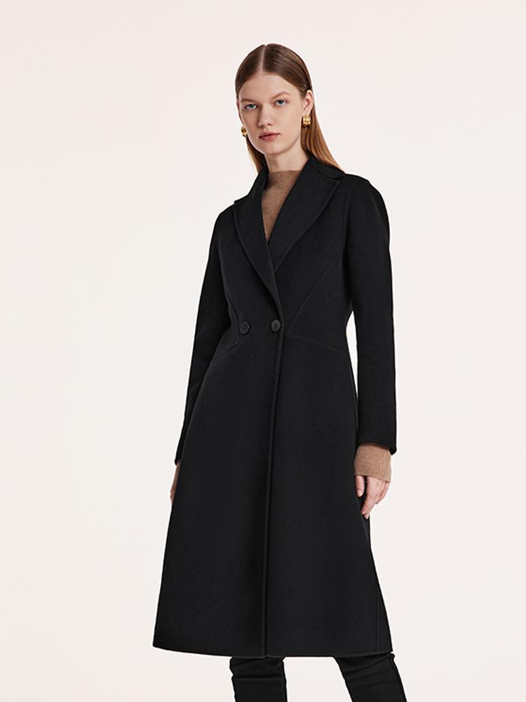 Black Wool And Cashmere Notched Lapel Coat GOELIA