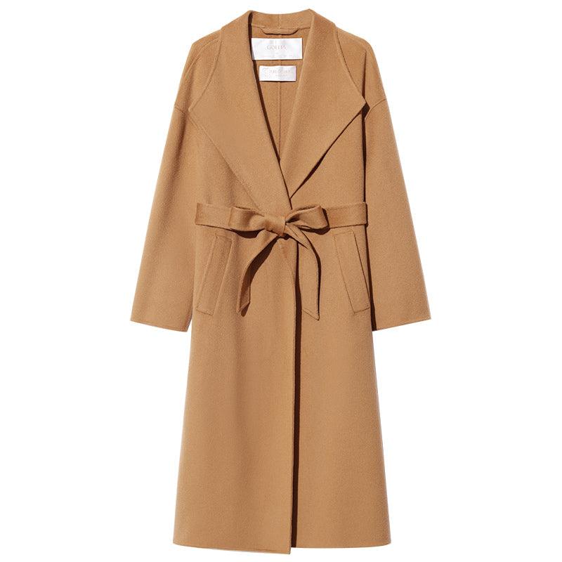 Khaki Lapel Cashmere Double-Faced Woolen Coat GOELIA