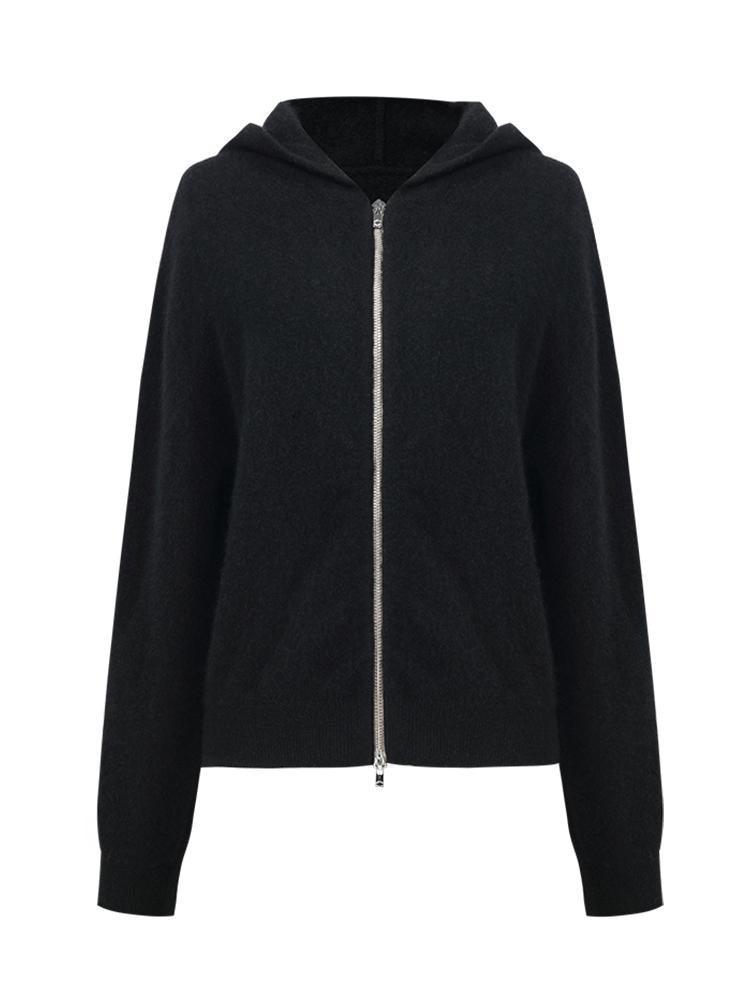 Pure Cashmere Hooded Zippered Short Cardigan GOELIA