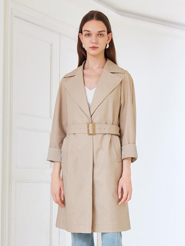 Khaki Striped inside Trench Coat With Belt GOELIA