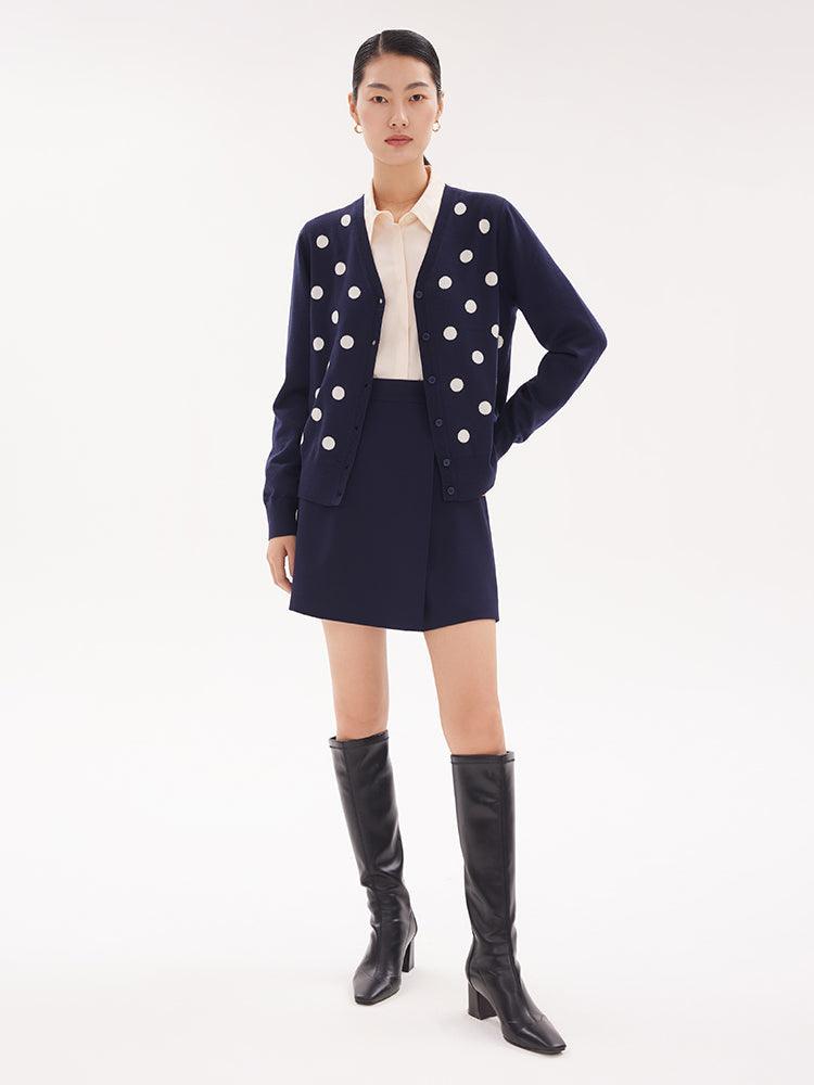 Blue&White Polka Dots Jacquard Reversible Cardigan GOELIA