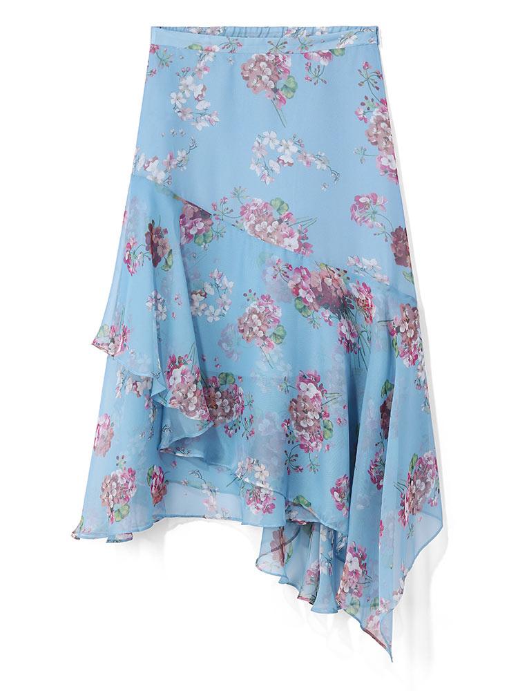 Floral Print Asymmetrical Skirt GOELIA