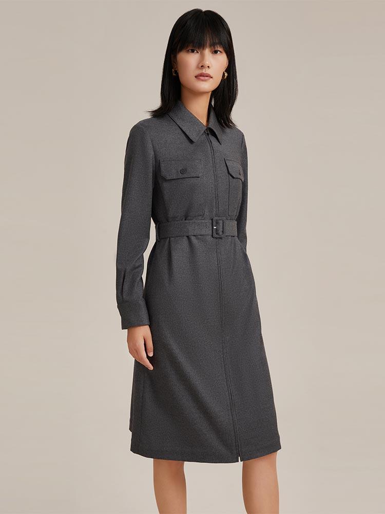 Grey Cashmere Shirt Dress With Belt GOELIA