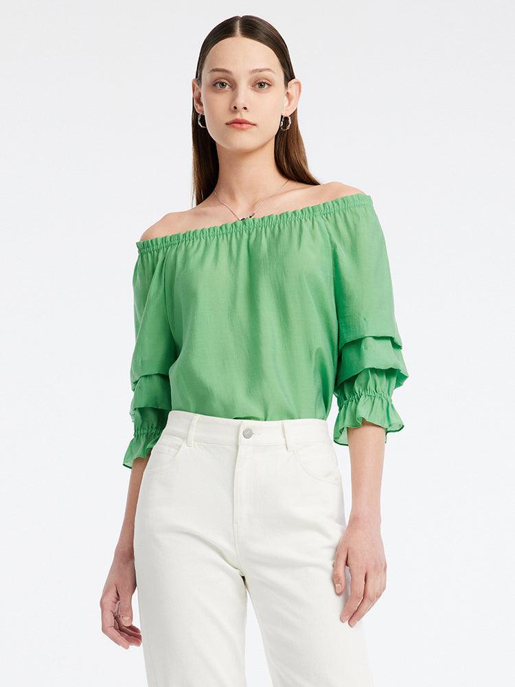 One-neck Puff Sleeve Short Tops GOELIA