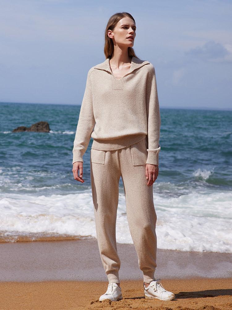 Beige Wool Casual Pants GOELIA