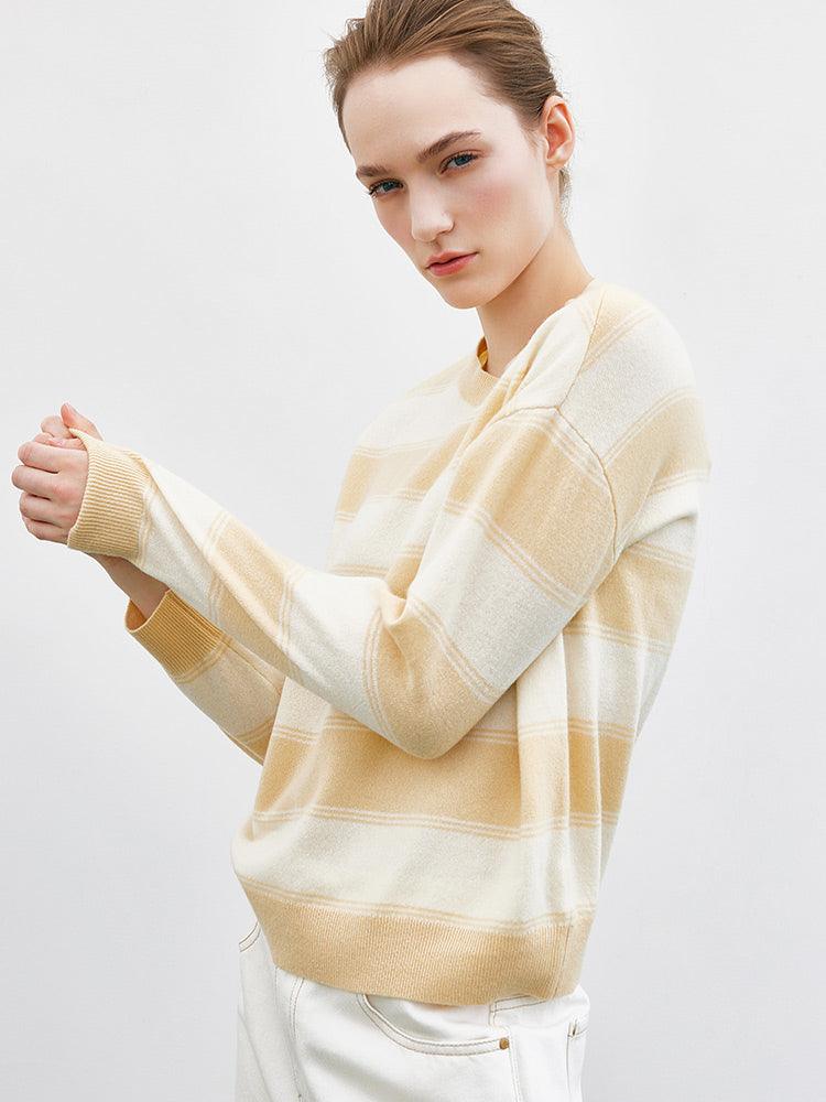 Cream Yellow&White Stripe Woolen Sweater GOELIA