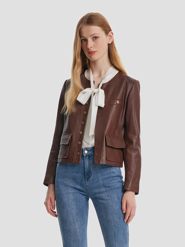 Round-neck Goat Leather Jacket GOELIA