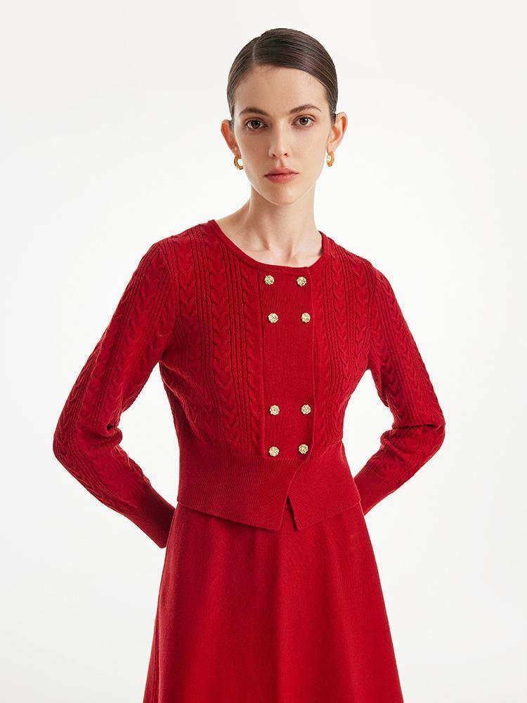 Woolen Cardigan And Flare Skirt Two-Piece Suit GOELIA