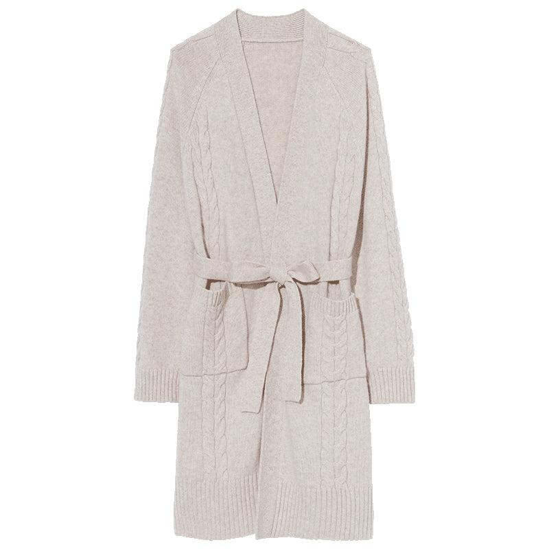 Knitted Patterned Mid-length 100% Wool Coat GOELIA