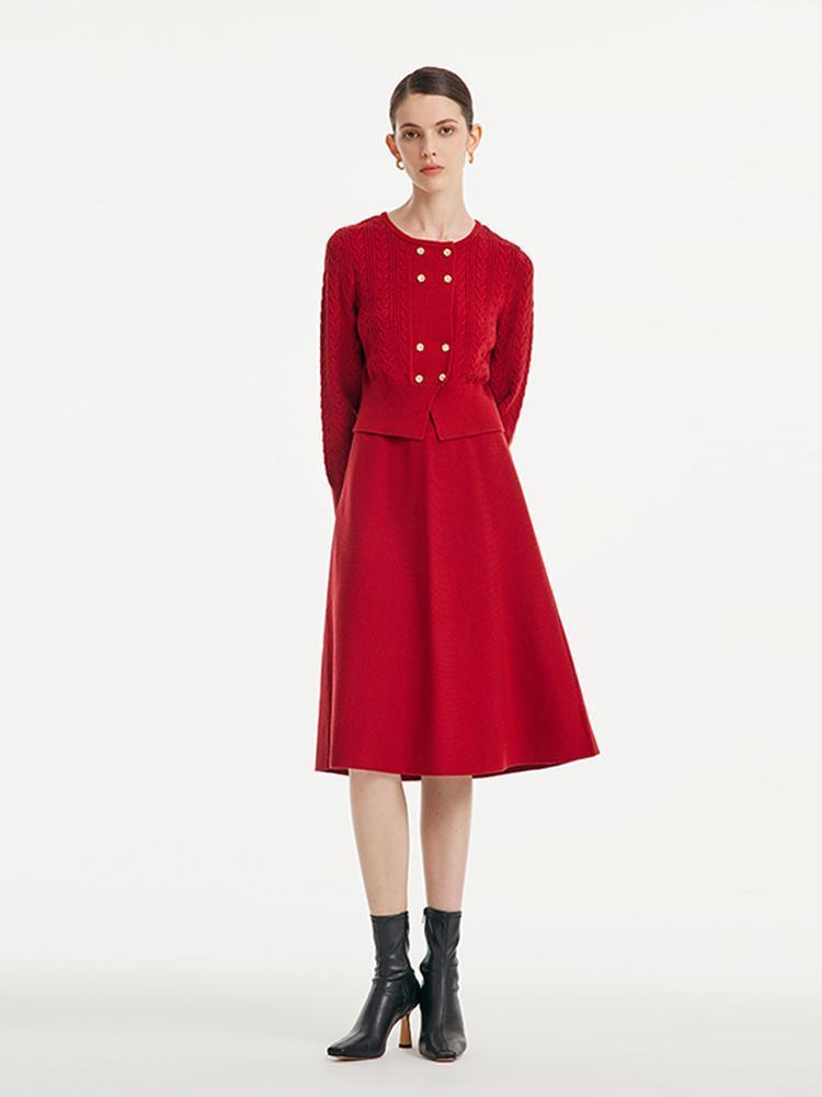 Woolen Cardigan And Flare Skirt Two-Piece Suit GOELIA