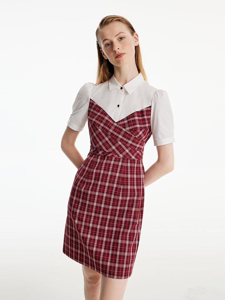 Shirt Plaid Patchwork Dress GOELIA