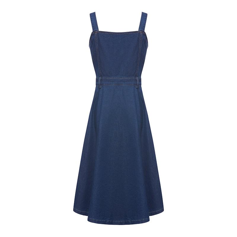 Denim Pinafore Dress With Bow Tie GOELIA