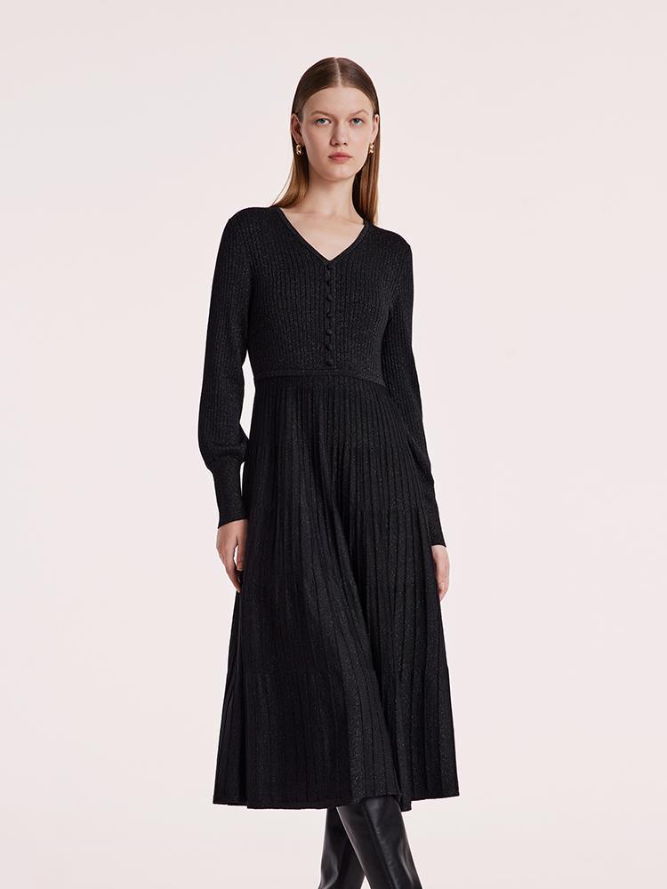 Machine Washable Wool Pleated Dress GOELIA