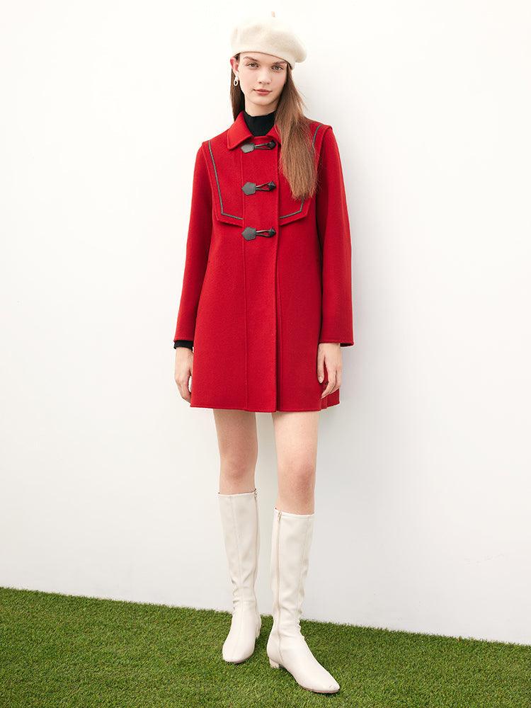 Chili Red Woolen Coat GOELIA