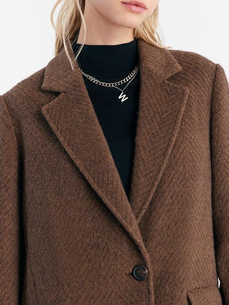 Coffee Brown Wool Slim Coat GOELIA