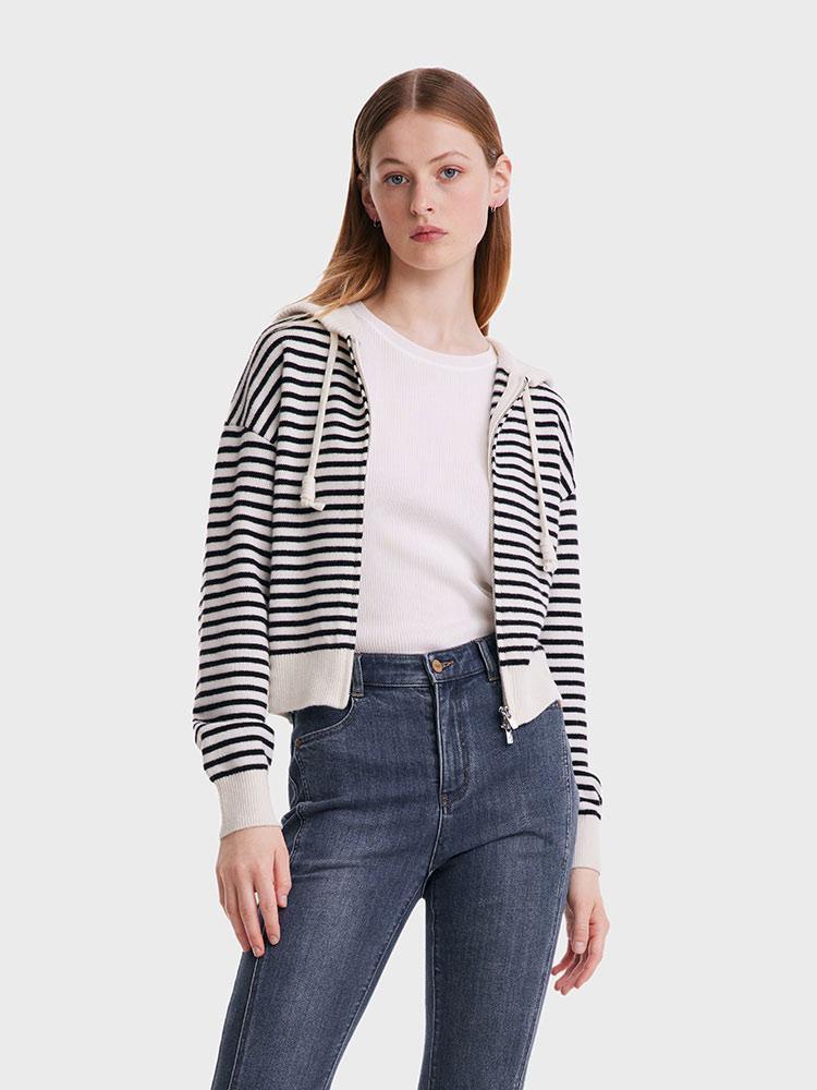 Woolen Striped Hooded Cardigan GOELIA