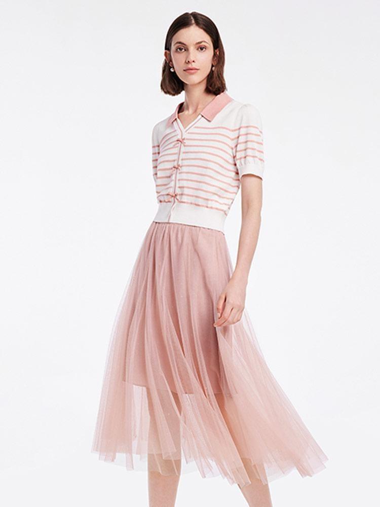 Two-Piece Set Knitted Cardigan And Tulle Skirt GOELIA