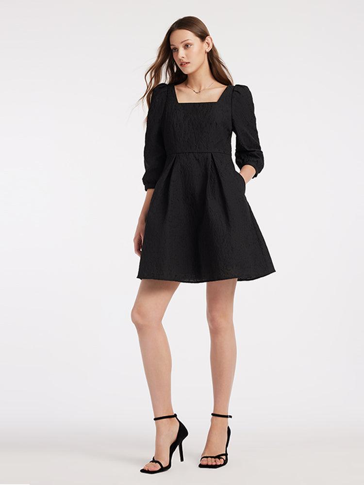 Detachable Bow Jacquard Dress GOELIA