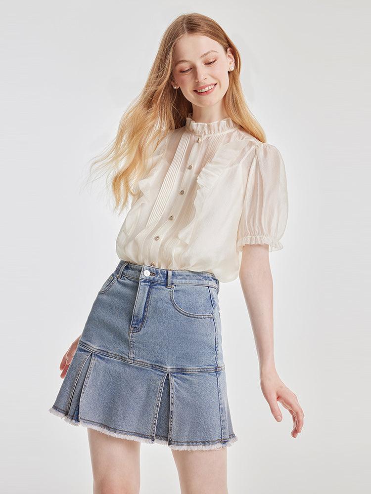 Ruffle Woven Shirt With Camisole Top GOELIA