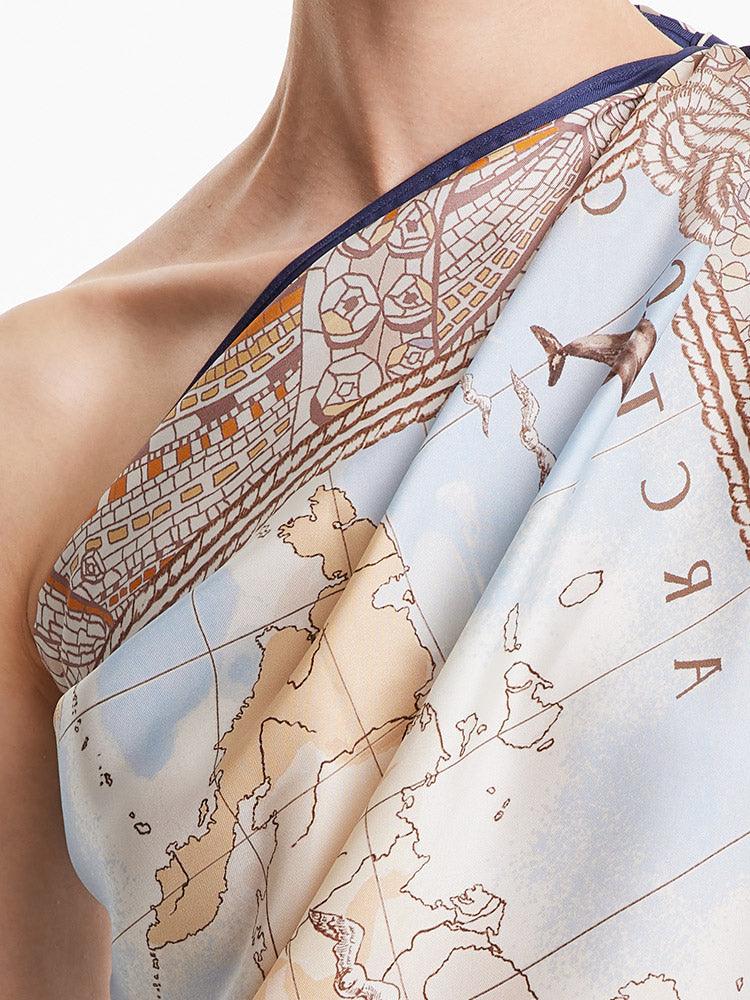 14 Momme 90 Square Map Silk Scarf GOELIA