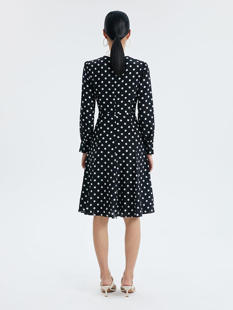 Polka Dots Fishtail Mulberry Silk Dress GOELIA