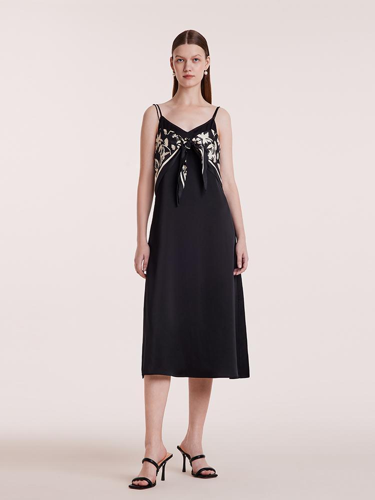 Triacetate Spaghetti Strap Dress And Silk Scarf Two-Piece Set GOELIA