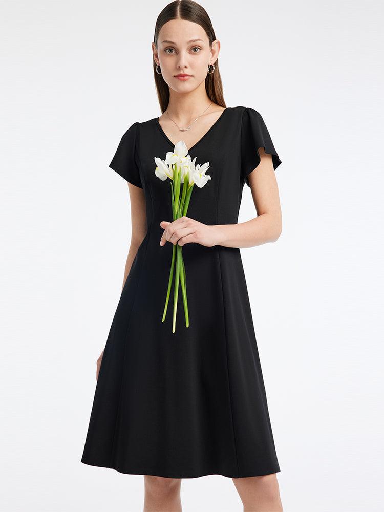 V-neck Black Waist-skimming Dress GOELIA