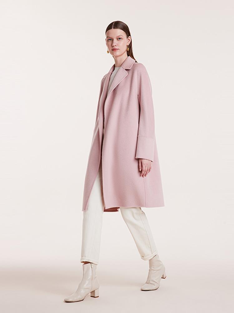 Notched Lapel Wool And Cashmere Wrapped Coat GOELIA