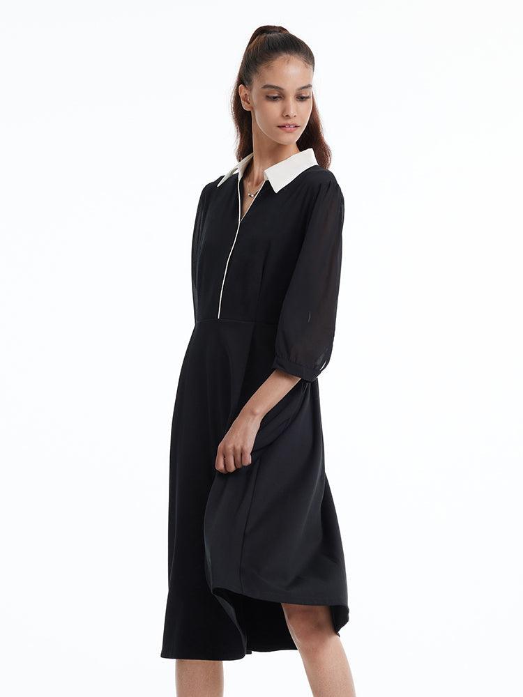 Black Knitted Gathered Waist Dress GOELIA