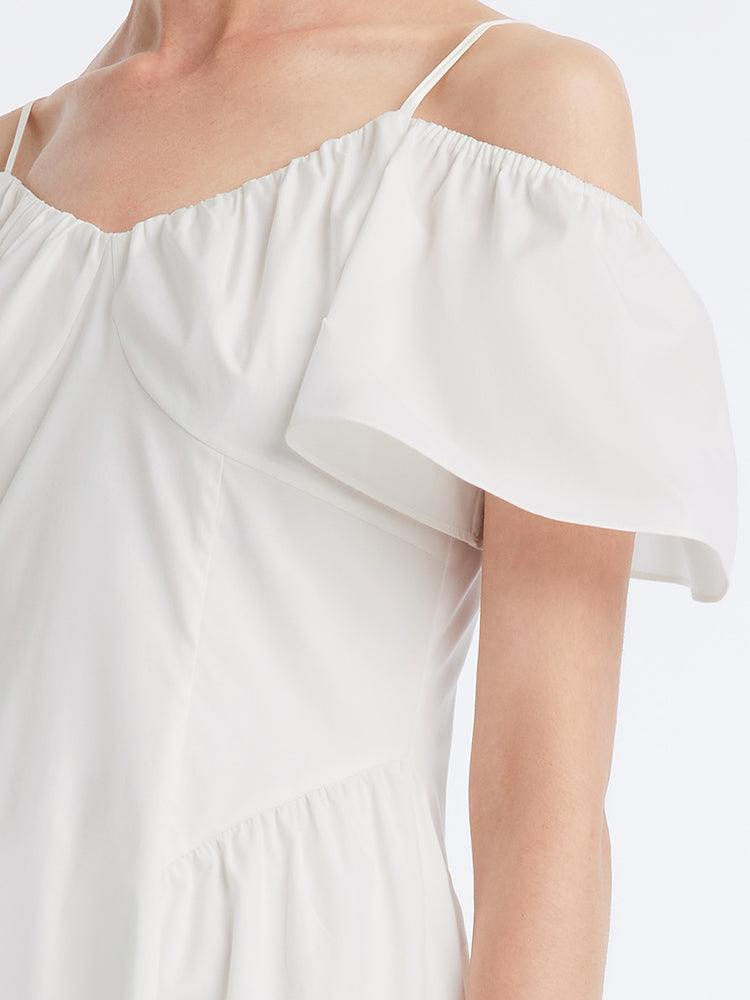 White Off-Shoulder Resort Style Midi Dress GOELIA