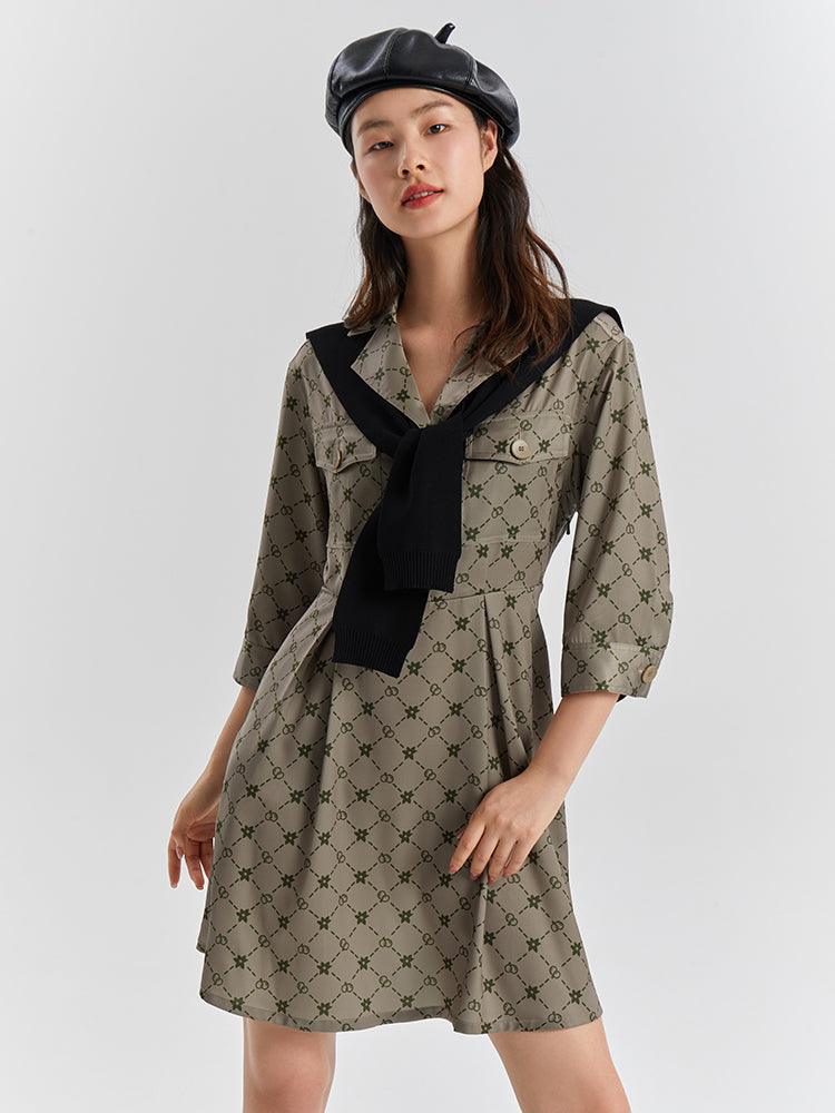 Plaid Woolen Print Dress With Shawl GOELIA