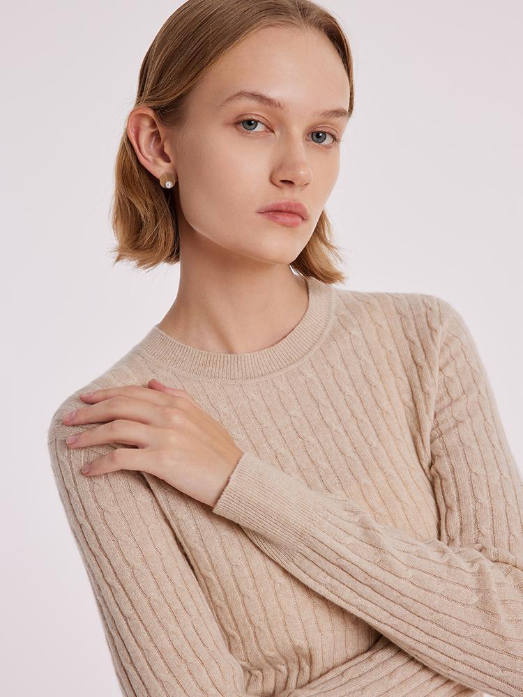 Pure Cashmere Seamless Cable Knit Sweater GOELIA