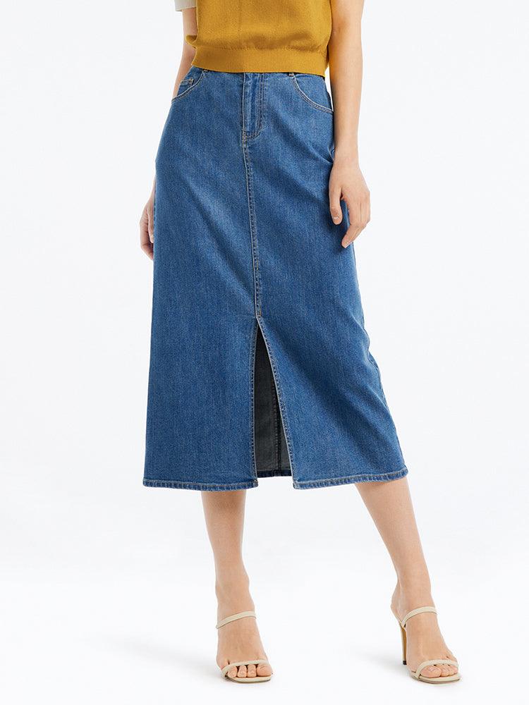 Slit Washed Denim Half Skirt GOELIA