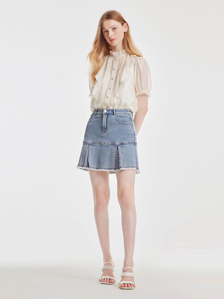 Ruffle Woven Shirt With Camisole Top GOELIA