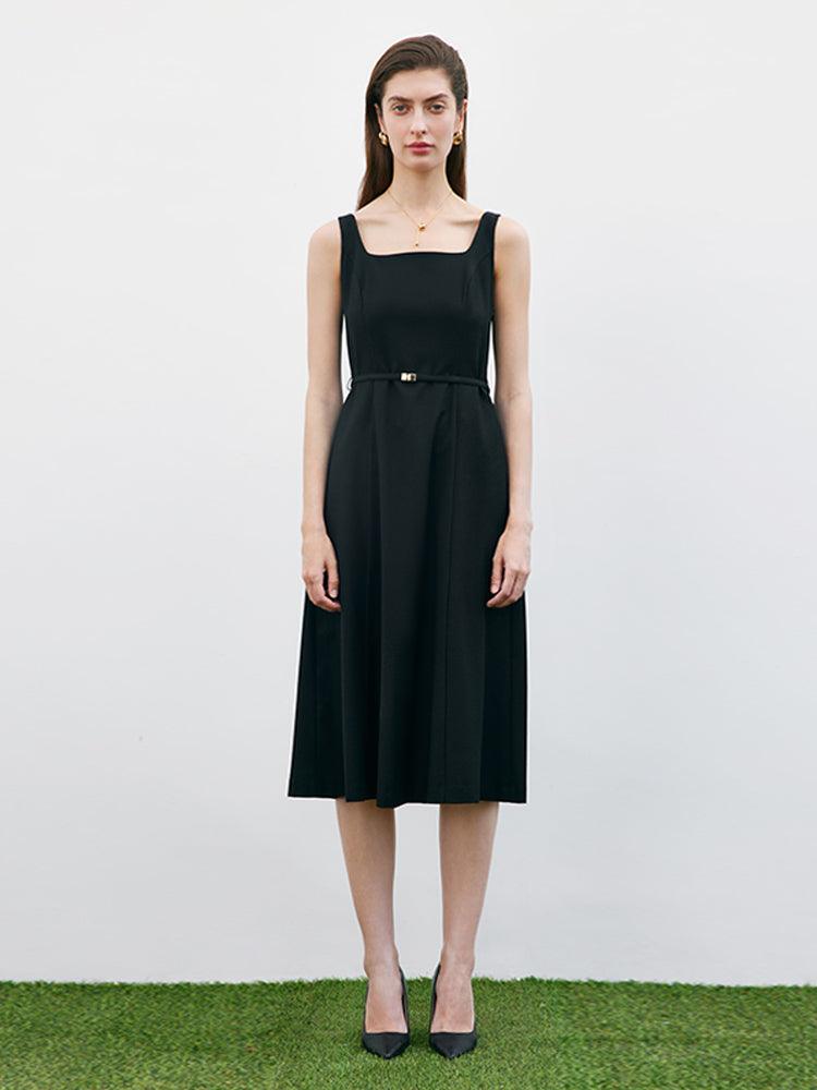 Worsted Wool Vest Dress With Belt GOELIA