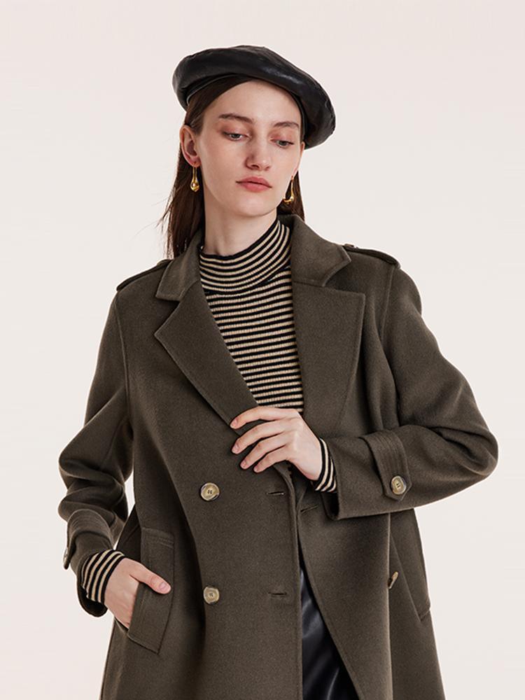 Mid-Length Notched Lapel Double-Faced Wool Coat GOELIA