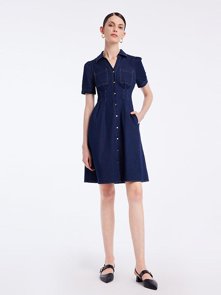 Gathered Waist Denim Dress GOELIA