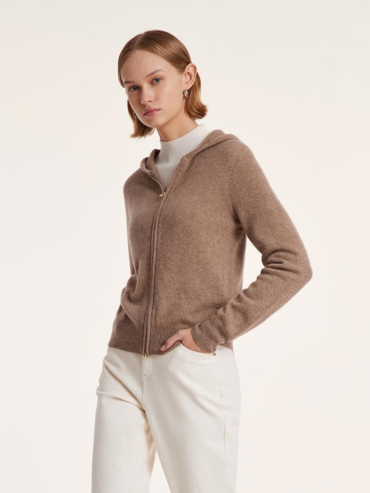 Pure Cashmere Hooded Zipper Cardigan GOELIA