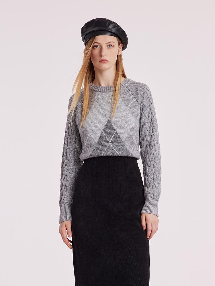 Grey Wool Jacquard Sweater GOELIA