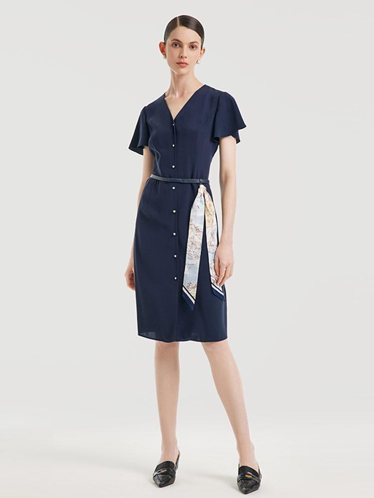 Triacetate Dress With Belt & Silk Scarf GOELIA