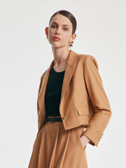 Camel Worsted Wool Cropped Blazer GOELIA