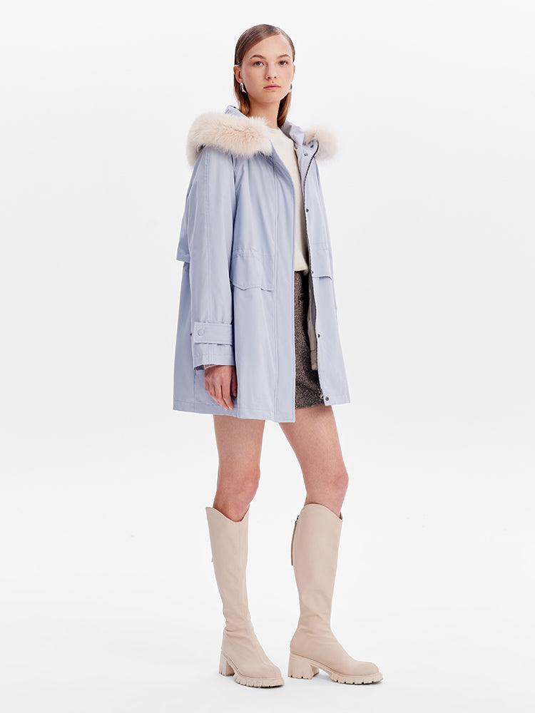 Dusty Blue Removable Fox Fur Parka Coat GOELIA