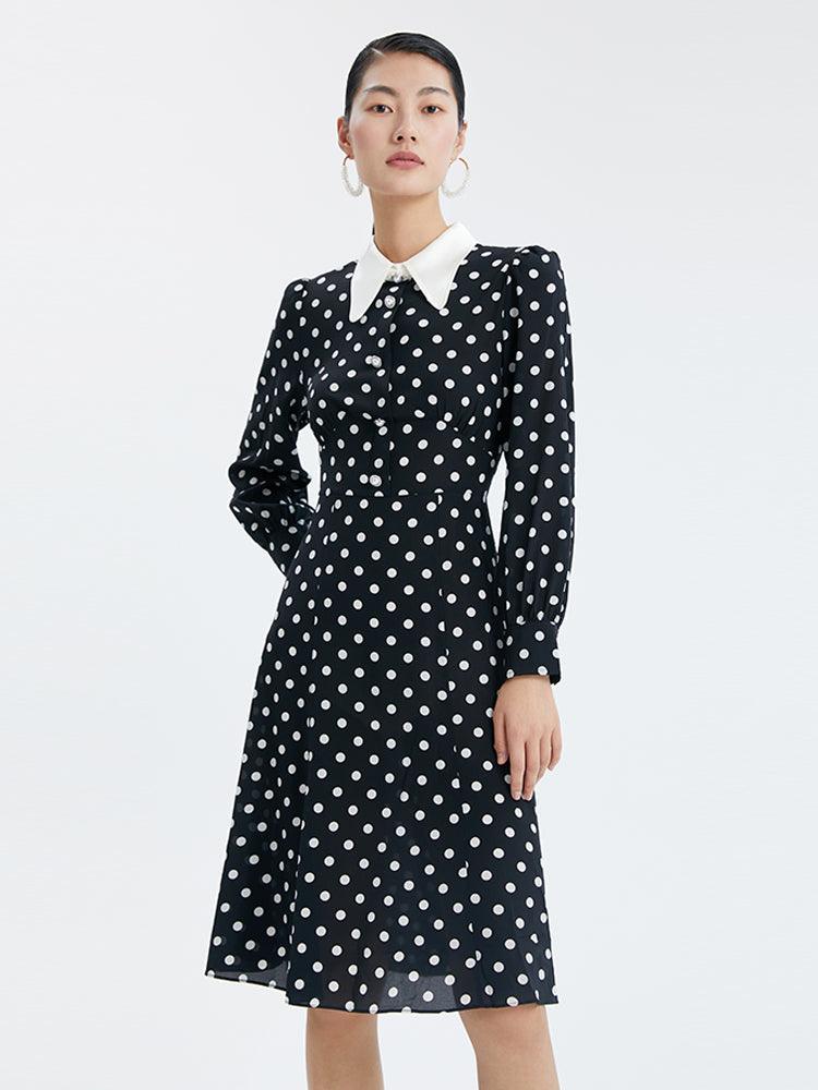 Polka Dots Fishtail Mulberry Silk Dress GOELIA