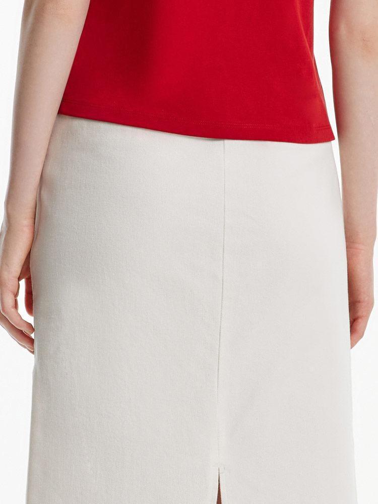 Split White Denim Long Skirt With Belt GOELIA